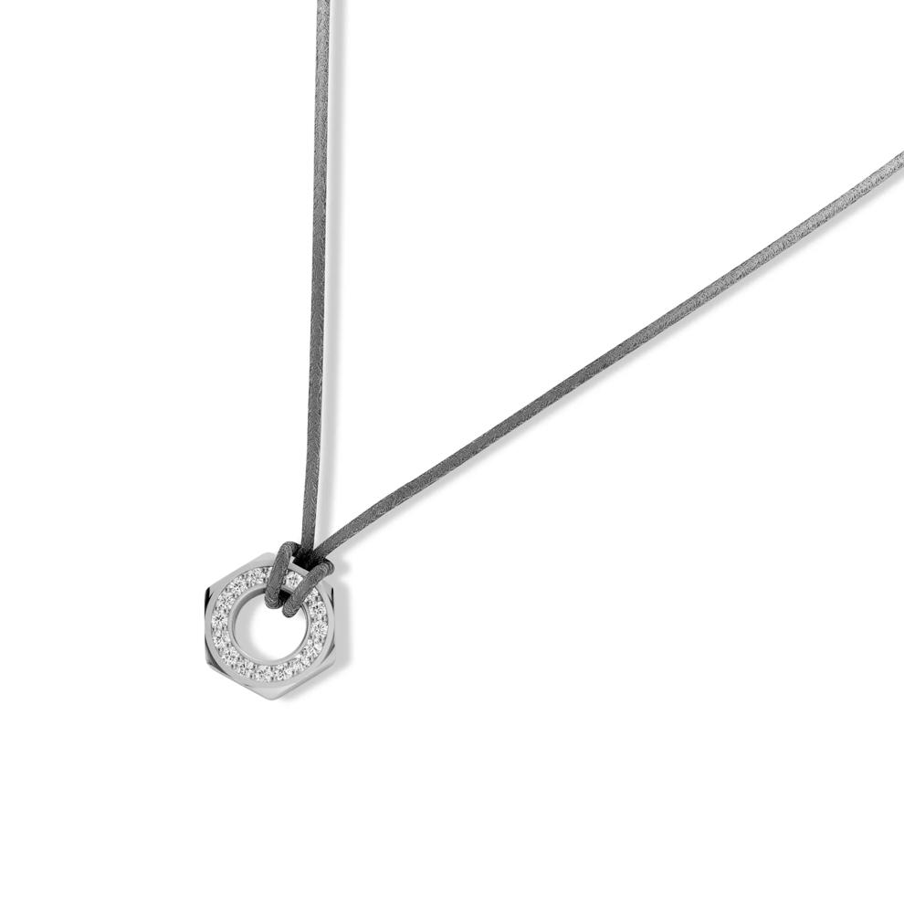 Men's Lab Grown Diamond Hex Nut Design Cord Pendant Necklace in Sterling Silver (1/2 ct. tw.) – Image 4 of 4