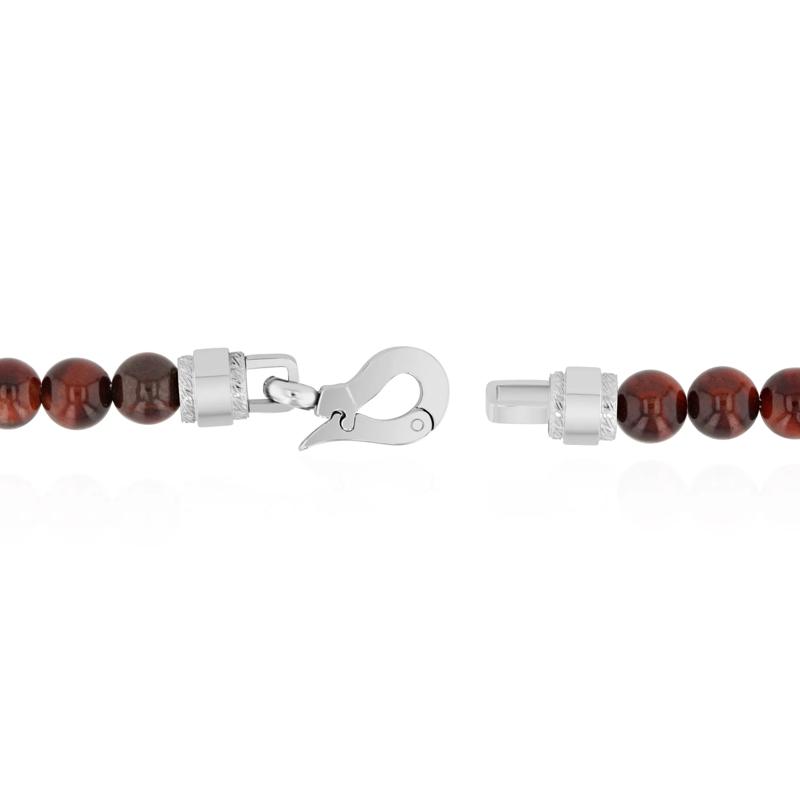 Men&#39;s Red Tiger-Eye Bead Bracelet in Stainless Steel – Image 3 of 5