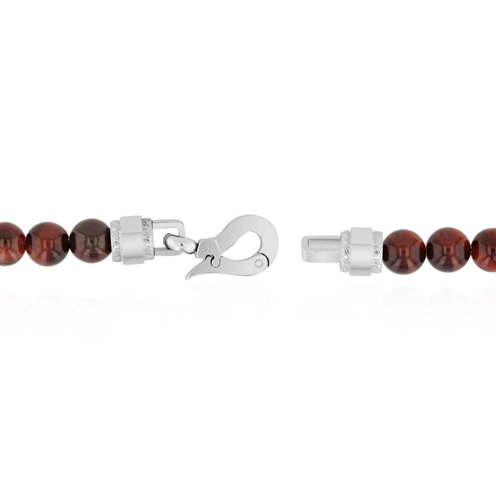 Men's Red Tiger-Eye Bead Bracelet in Stainless Steel – Image 3 of 5