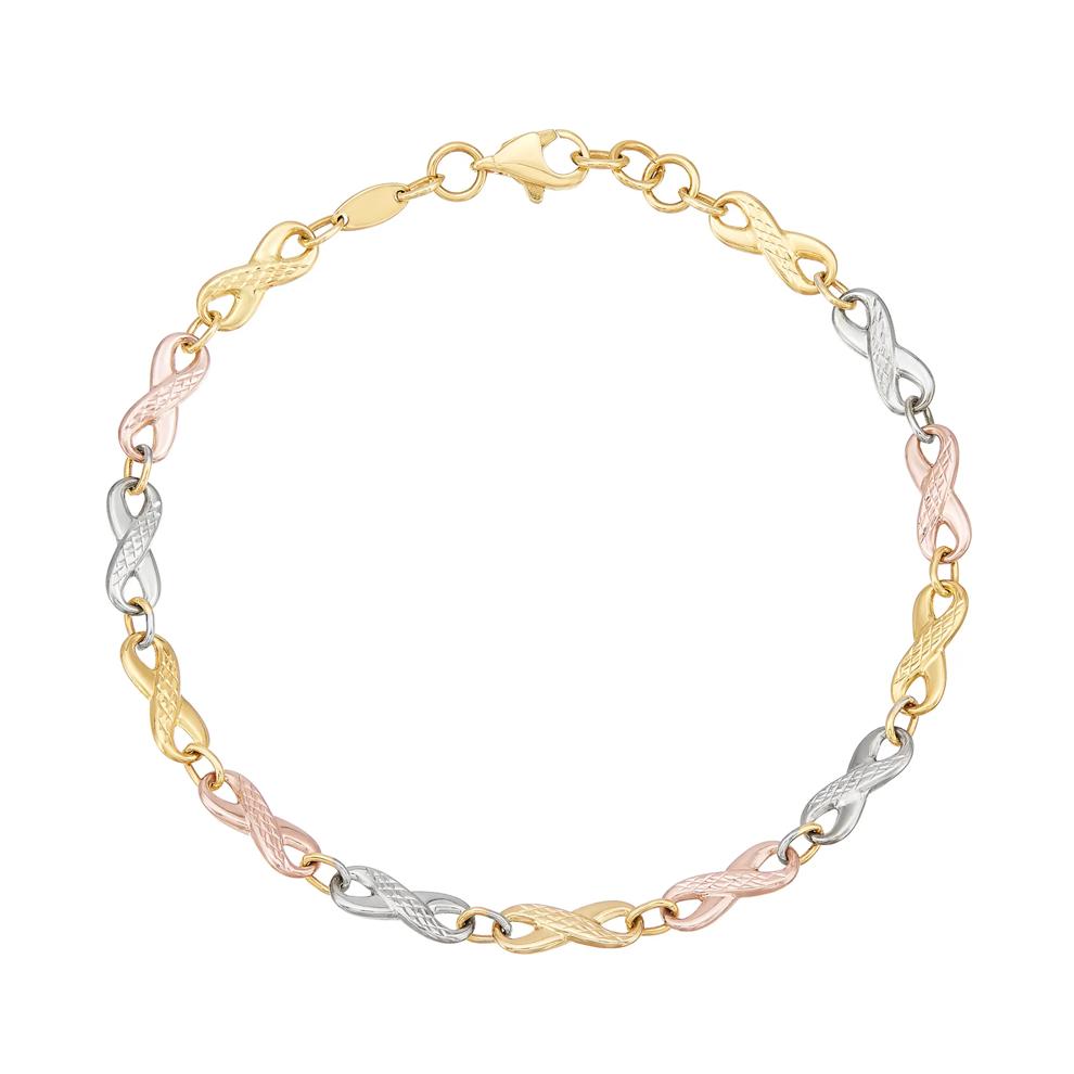 Infinity Link Bracelet in 14K Yellow, White and Rose Gold, 7.5"  – Image 1 of 2