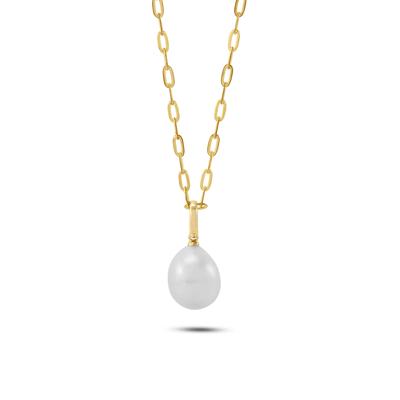 Baroque Shaped Pearl Paperclip Chain Pendant in 10K Yellow Gold