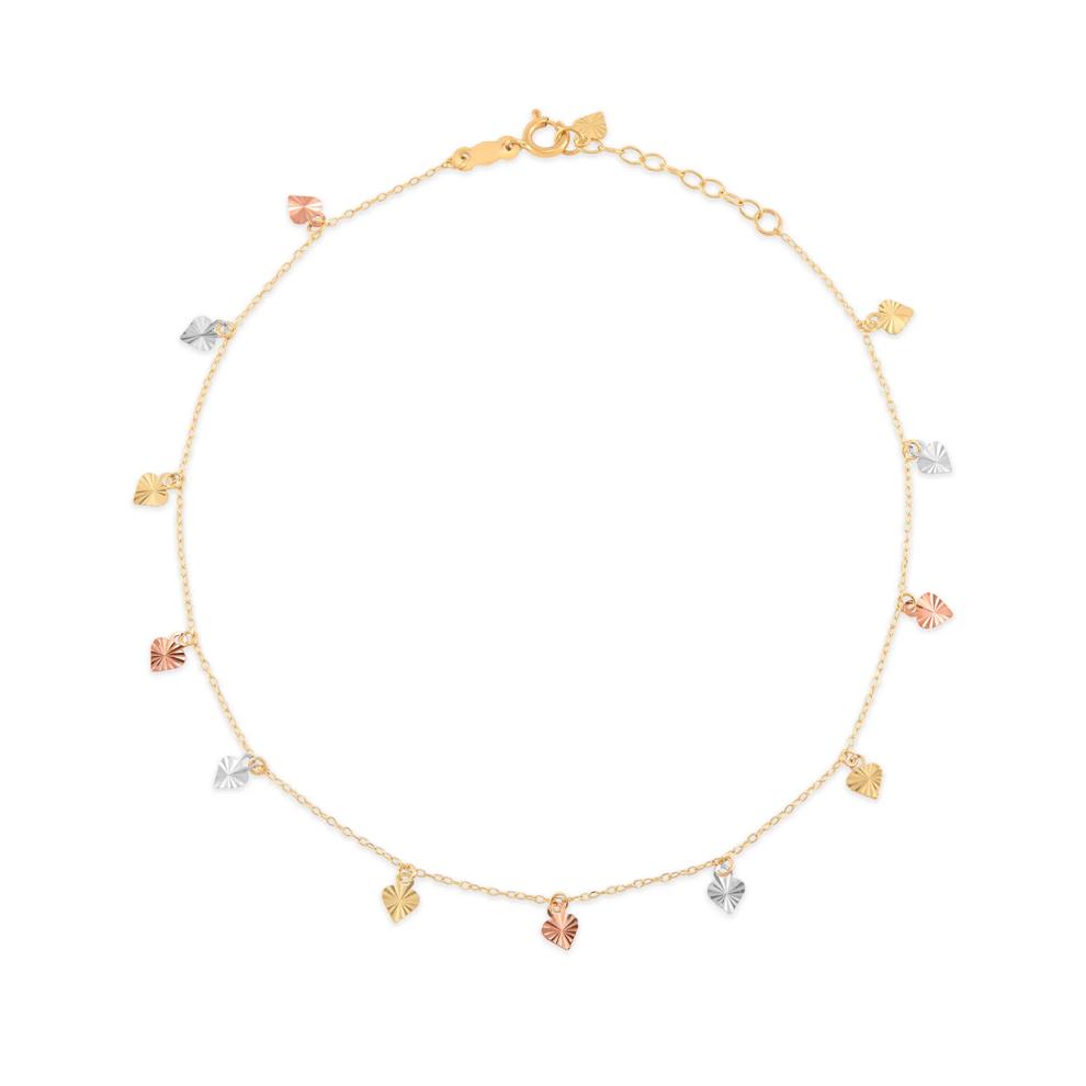 Dangle Heart Chain Anklet in Tri-Tone 10K Gold, 11" – Image 1 of 2
