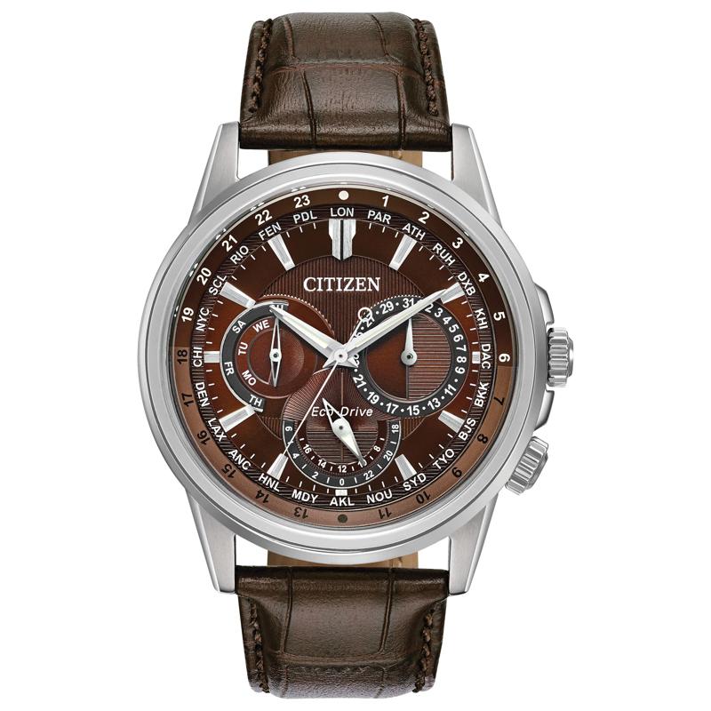 Men&#39;s Calendrier Watch in Brown Leather and Stainless Steel, 44MM – Image 1 of 3
