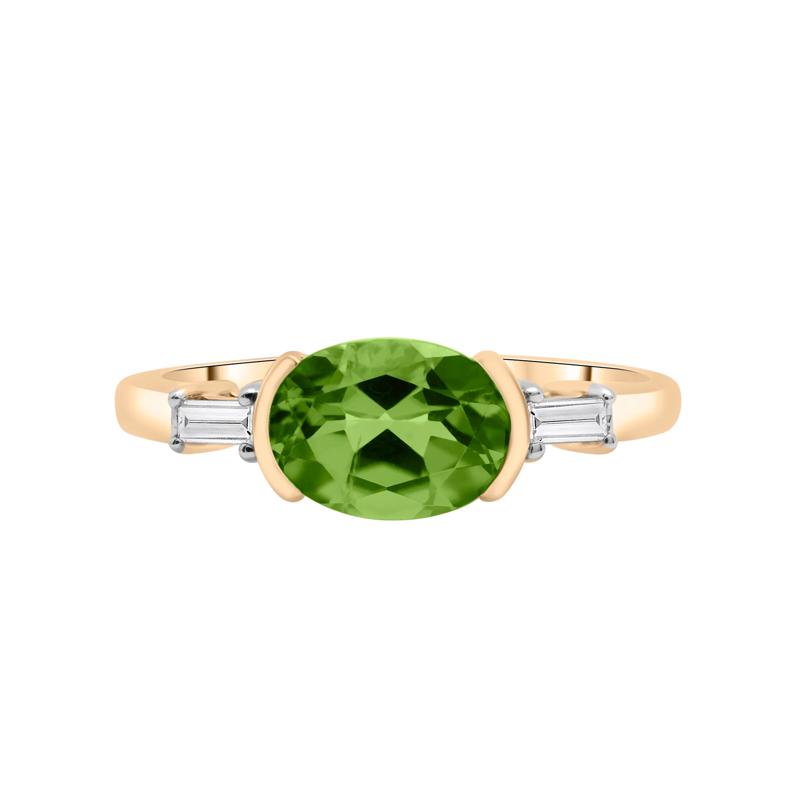 Gemstone and Baguette Diamond Half-Bezel Ring in 10K Yellow Gold (1/10 ct. tw.) – Image 1 of 1