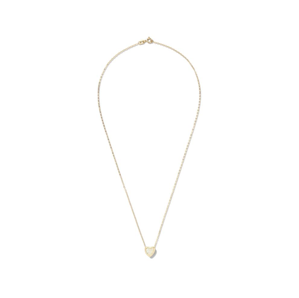 Lab-Created Opal Bezel Heart Necklace in 10K Yellow Gold – Image 3 of 4