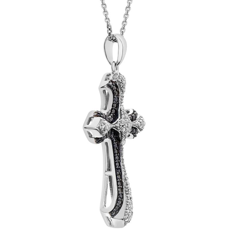 Black &amp; White Diamond Cross Pendant in Sterling Silver &#40;1/10 ct. tw.&#41; – Image 2 of 3