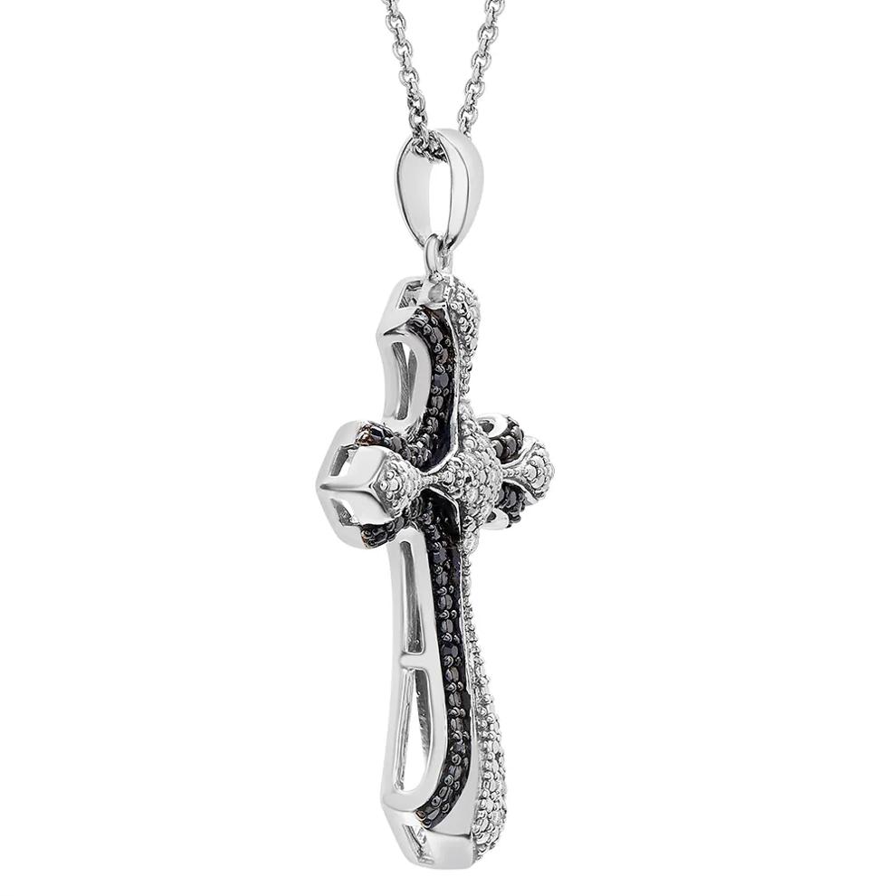 Black &amp; White Diamond Cross Pendant in Sterling Silver (1/10 ct. tw.) – Image 2 of 3