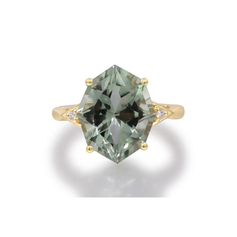 Green Amethyst and Diamond Accent Ring in 10K Yellow Gold – Image 4 of 4