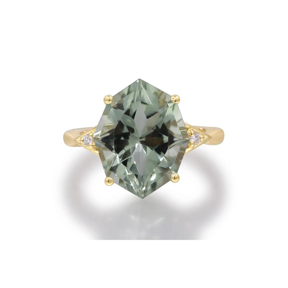 Green Quartz and Diamond Accent Ring in 10K Yellow Gold – Image 4 of 5