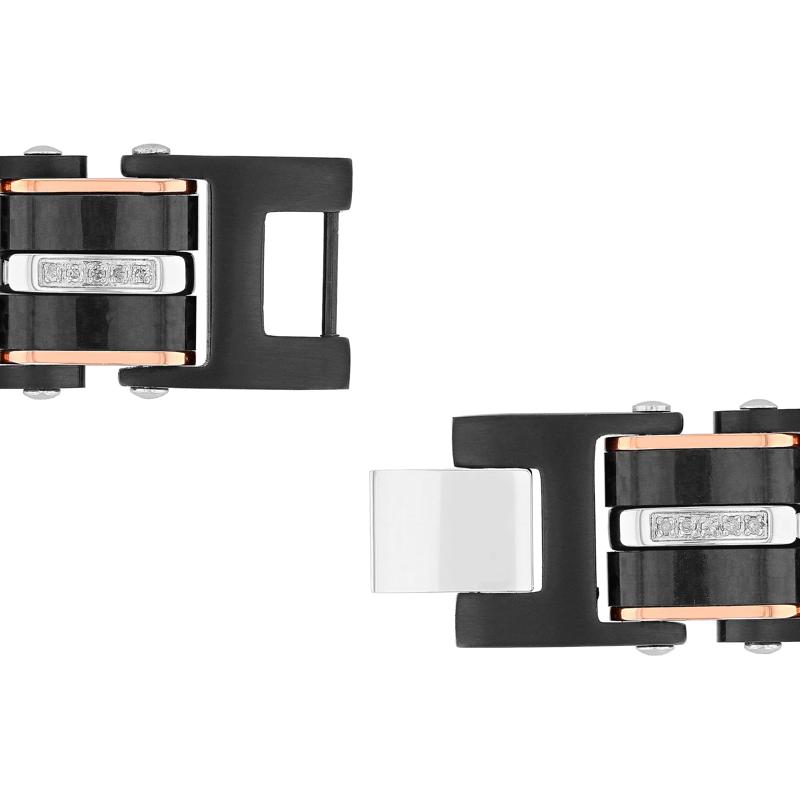 Diamond Link Bracelet in Ion-Plated Stainless Steel and Carbon Fiber, 15MM, 8.5&rdquo; &#40;1/3 ct. tw.&#41; – Image 3 of 3