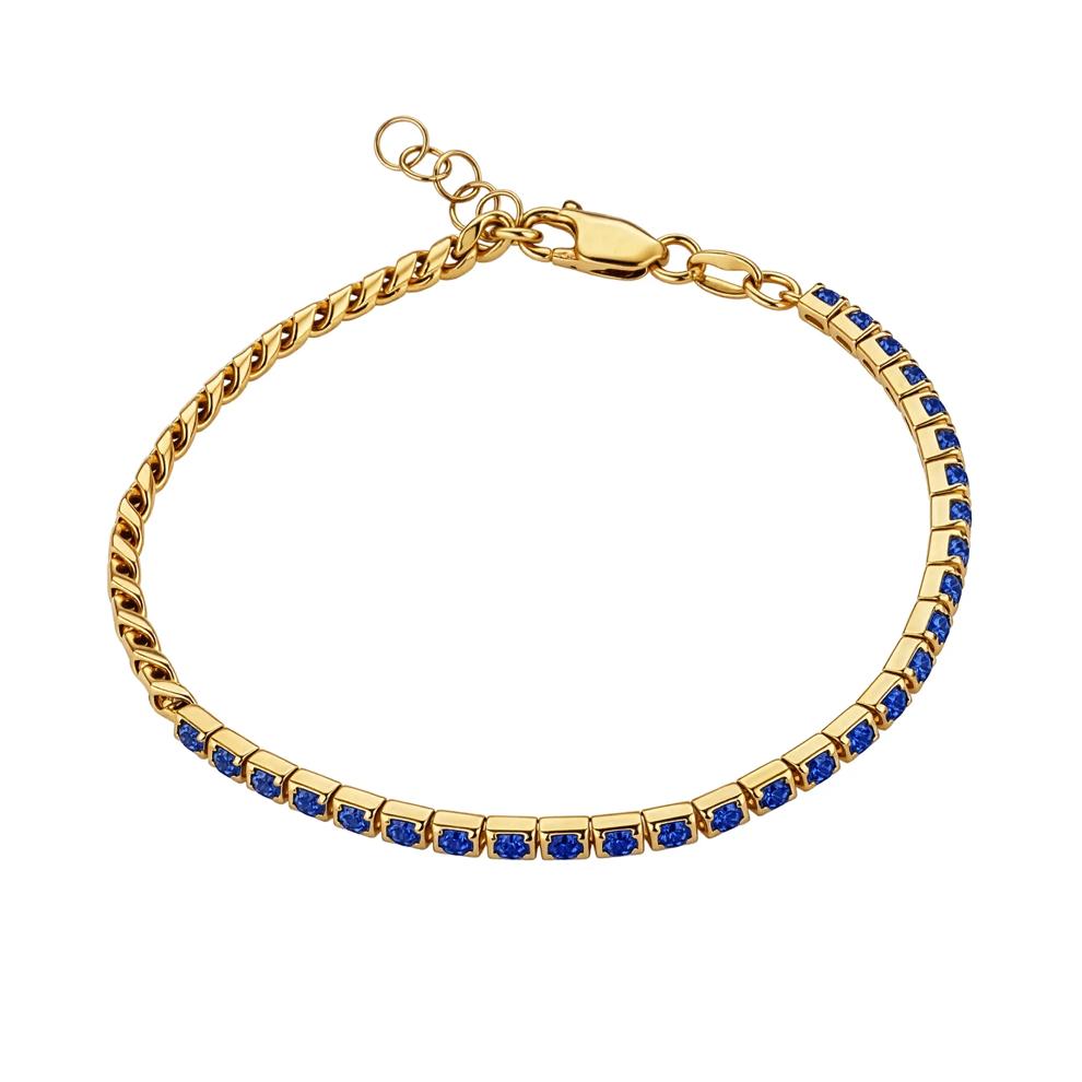 Lab-Created Blue Sapphire &amp; Curb Link Half Tennis Bracelet in Vermeil, 7" – Image 2 of 2