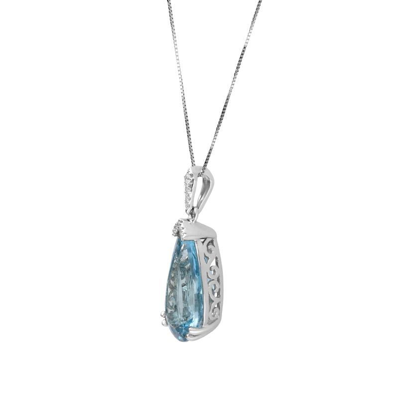 Pear-Shaped Aquamarine &amp; Round Diamond Accent Pendant Necklace in 18K White Gold – Image 2 of 3