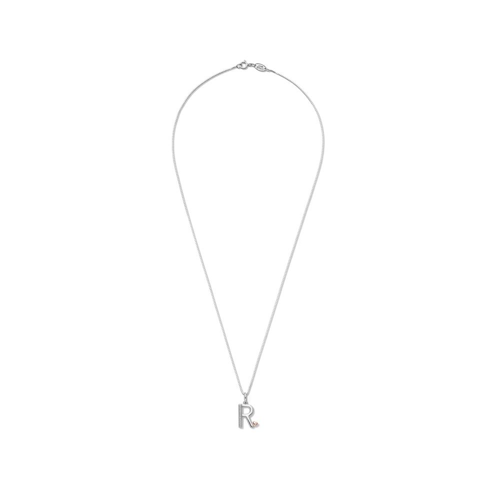 Diamond Accent Initial R Pendant in Sterling Silver and 14K Rose Gold – Image 2 of 5