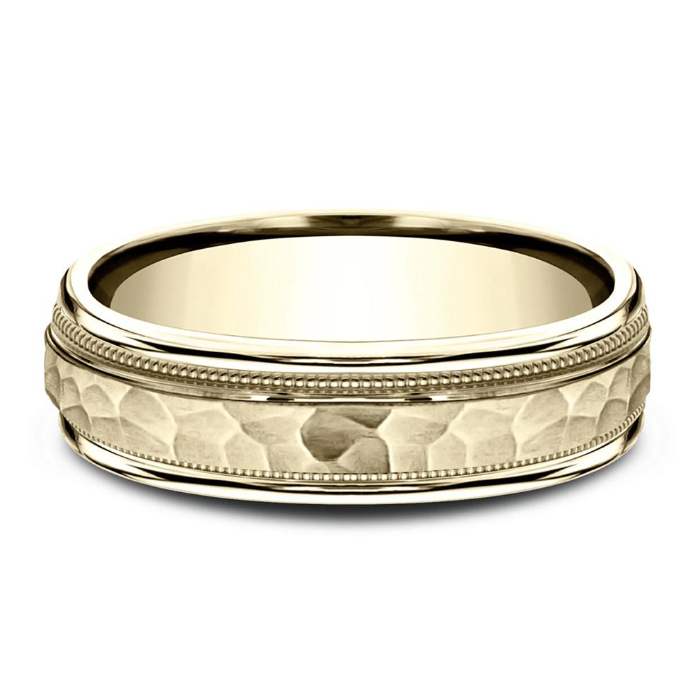 Men&rsquo;s Hammered Milgrain Wedding Band in 14K Yellow Gold, 6MM – Image 1 of 3