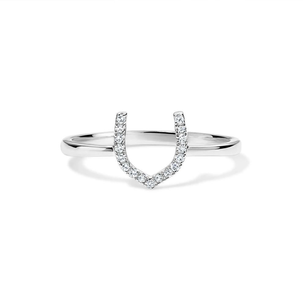Diamond Accent Horseshoe Ring in 10K White Gold – Image 1 of 4