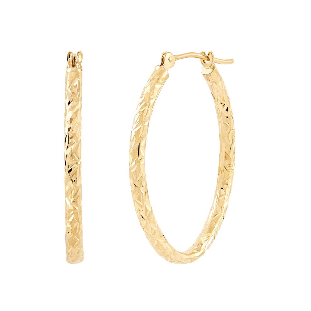 Crystal Cut Oval Hoop Earrings in 10K Yellow Gold, 25x20MM – Image 3 of 3