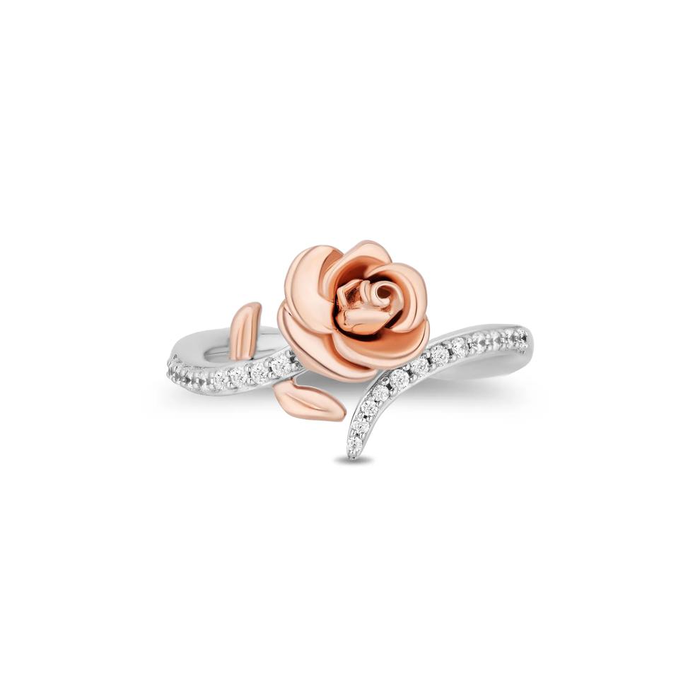 Belle Diamond Rose Bypass Ring in Sterling Silver and 10K Rose Gold (1/6 ct. tw.) – Image 1 of 4