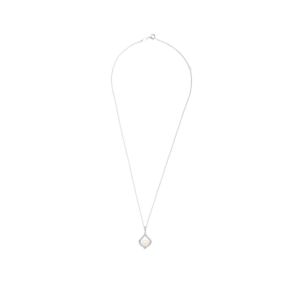Freshwater Cultured Pearl &amp; Lab-Created White Sapphire Open Drop Pendant in Sterling Silver – Image 3 of 4