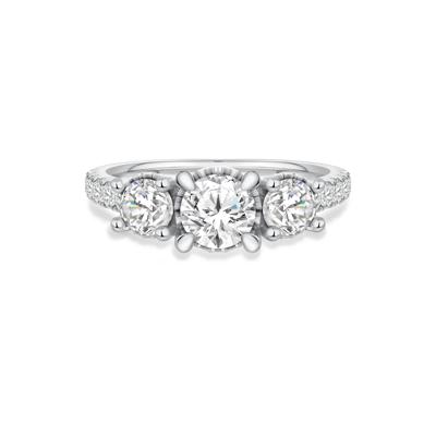 Diamond Round Center Three-Stone Ring in 14K White Gold (1 ct. tw.)