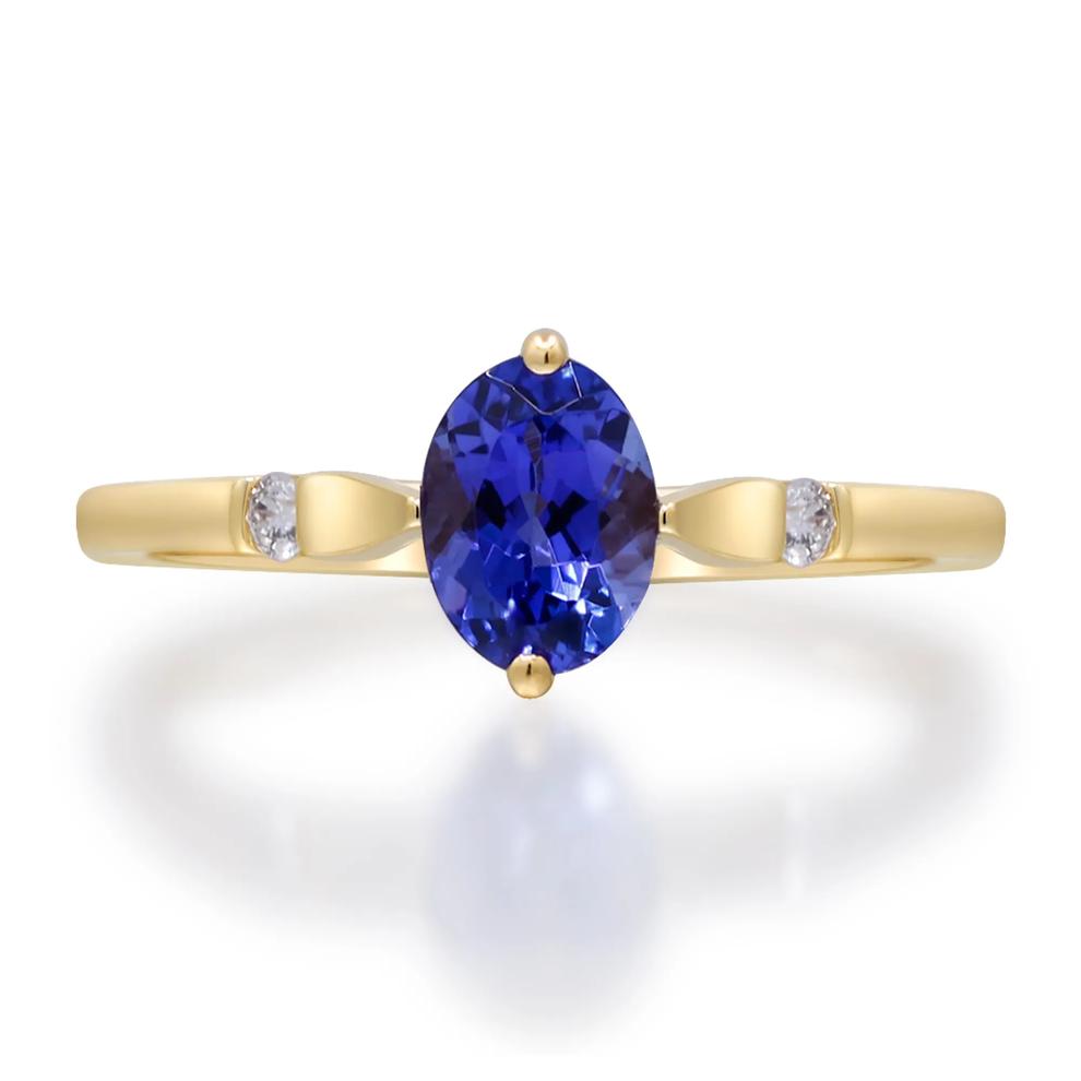 Oval Tanzanite &amp; Diamond Accent Ring in 10K Yellow Gold – Image 1 of 4