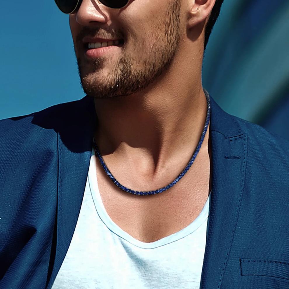 Lab-Created Blue Sapphire Tennis Necklace in Black Rhodium Plated Sterling Silver – Image 4 of 4