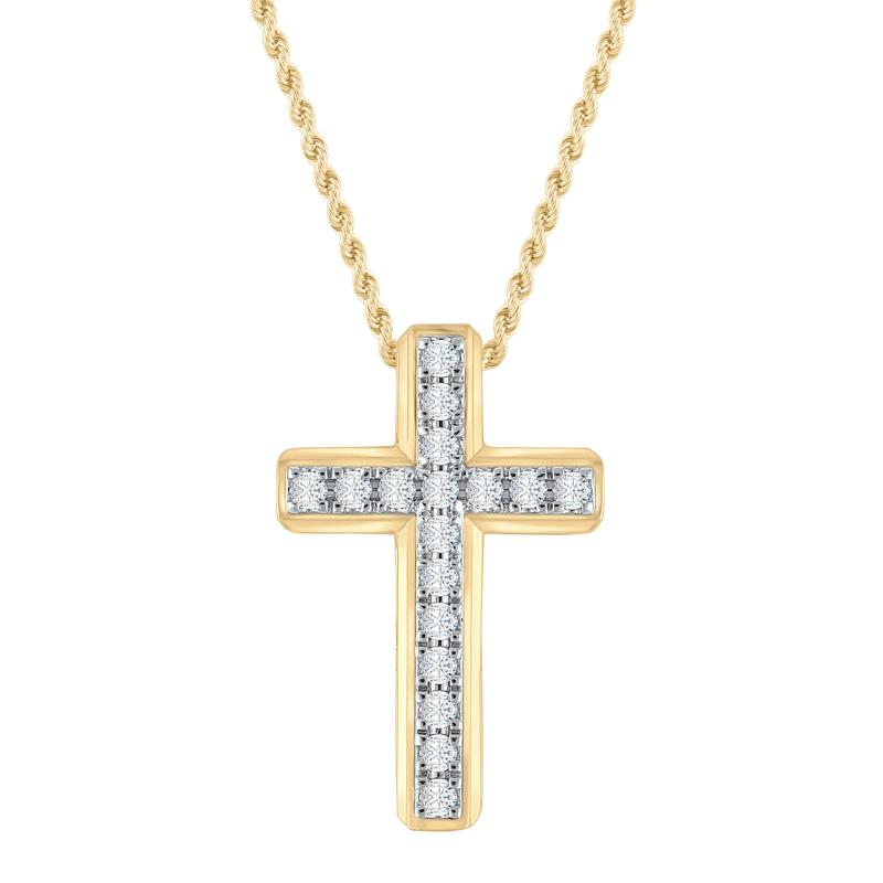 Lab Grown Diamond Cross Pendant in 10K Yellow Gold &#40;1 ct. tw.&#41; – Image 1 of 2