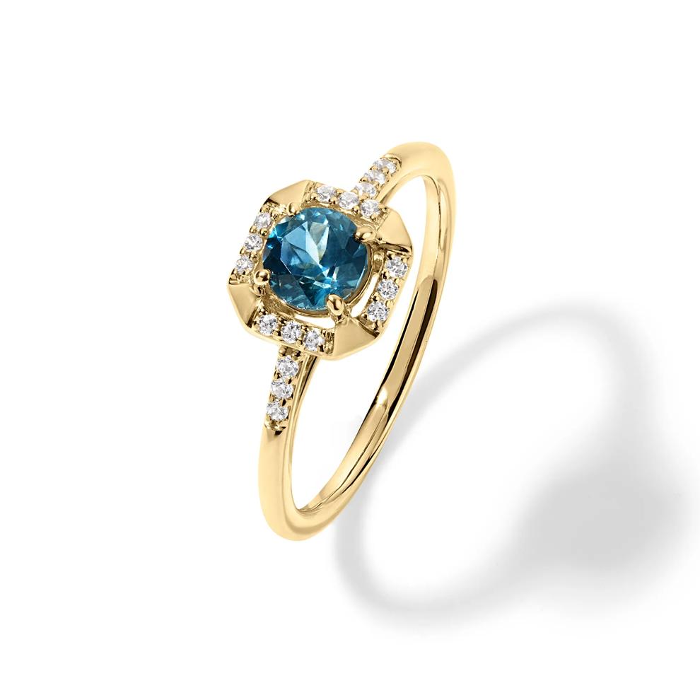 Montana Blue Sapphire &amp; Diamond Ring in 10K Yellow Gold (1/10 ct. tw.) – Image 4 of 4