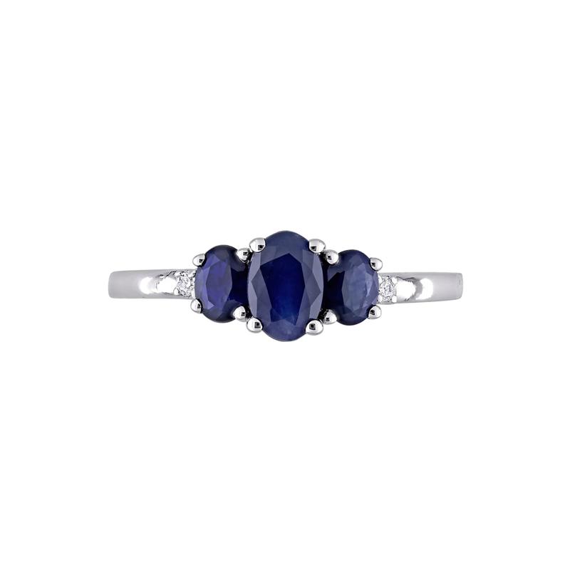 Oval Three-Stone Blue Sapphire Ring in 10K White Gold – Image 1 of 5
