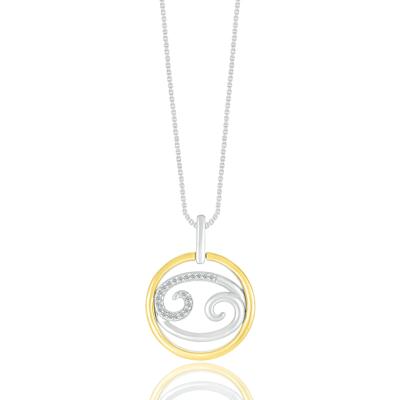 Diamond Accent Cancer Disc Pendant in Sterling Silver and 10K Yellow Gold