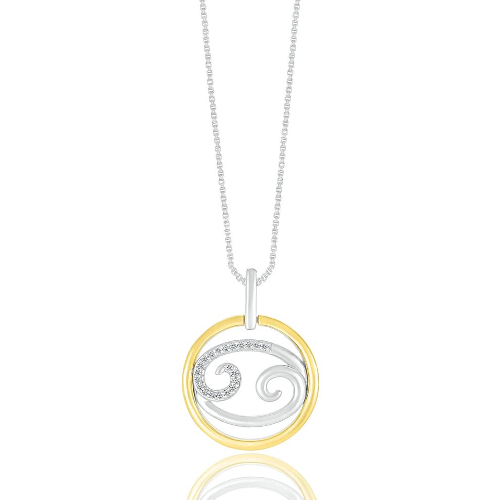 Diamond Accent Cancer Disc Pendant in Sterling Silver and 10K Yellow Gold  – Image 1 of 3