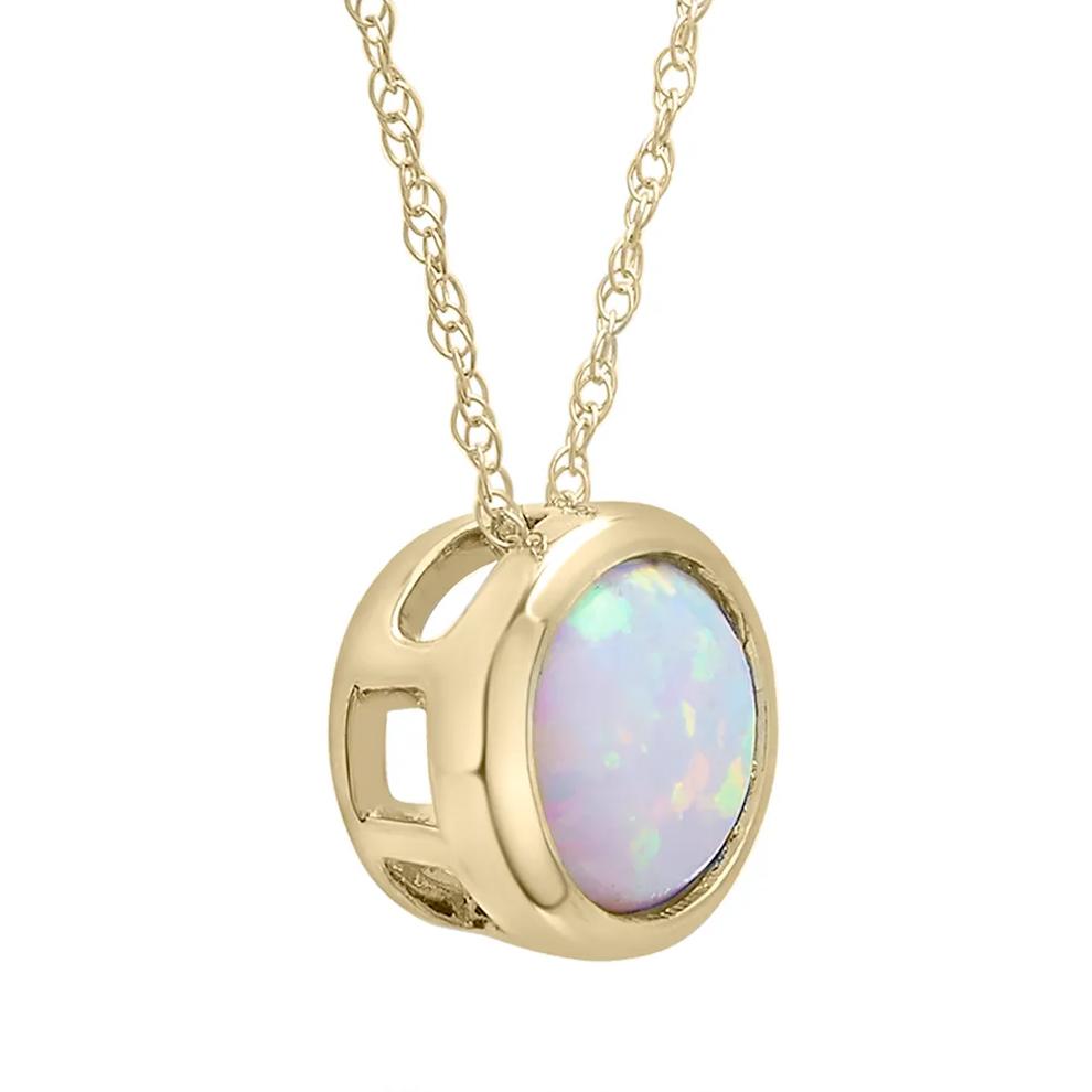 Lab-Created Opal Pendant with Round Shape in 10K Yellow Gold – Image 3 of 3