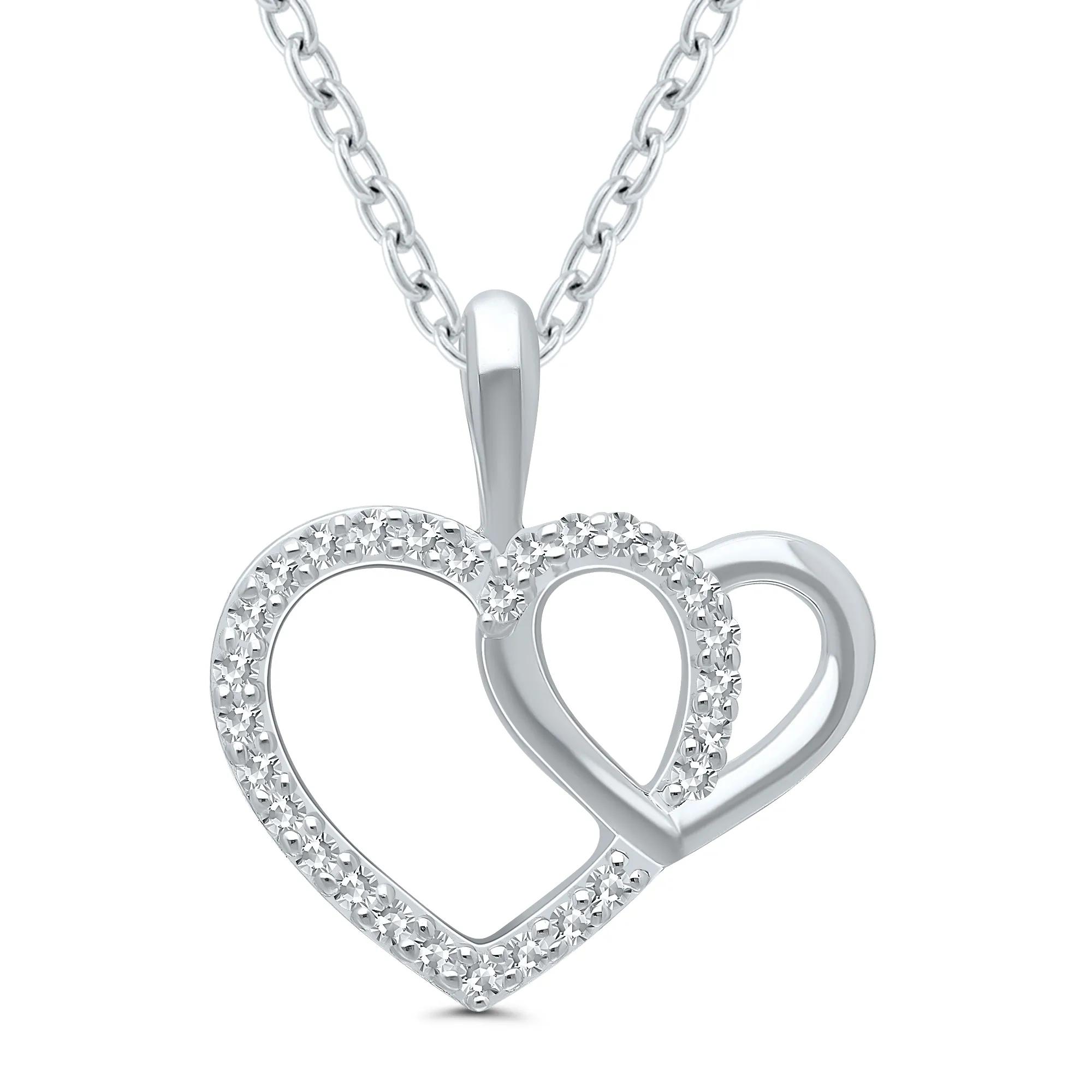 Diamond Interlocking Heart Pendant Necklace in Sterling Silver