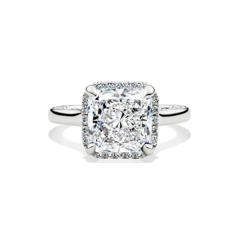 Lab Grown Diamond Square Radiant-Cut Halo Engagement Ring in 14K White Gold &#40;4 1/2 ct. tw.&#41; – Image 1 of 5