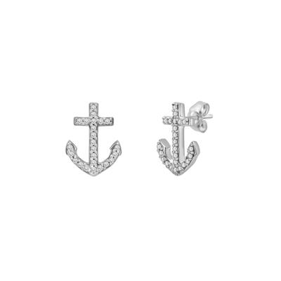 Diamond Anchor Stud Earrings in 10K White Gold (1/10ct. tw.)