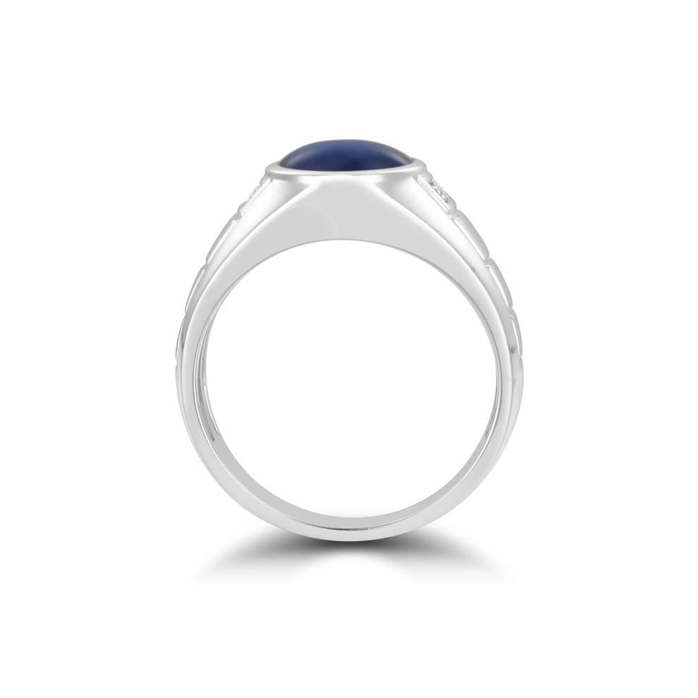 Men's Lab-Created Blue Sapphire Star &amp; Diamond Accent Ring in Sterling Silver – Image 4 of 4