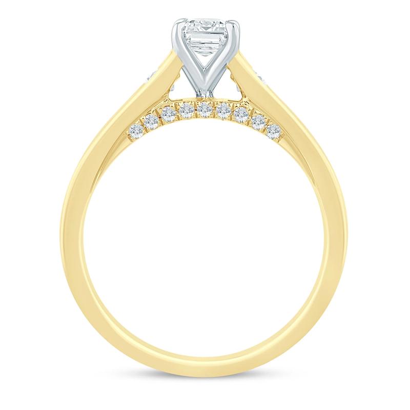 Diamond Emerald-Cut &amp; Round Engagement Ring in 14K Yellow Gold &#40;1 ct. tw.&#41; – Image 2 of 3