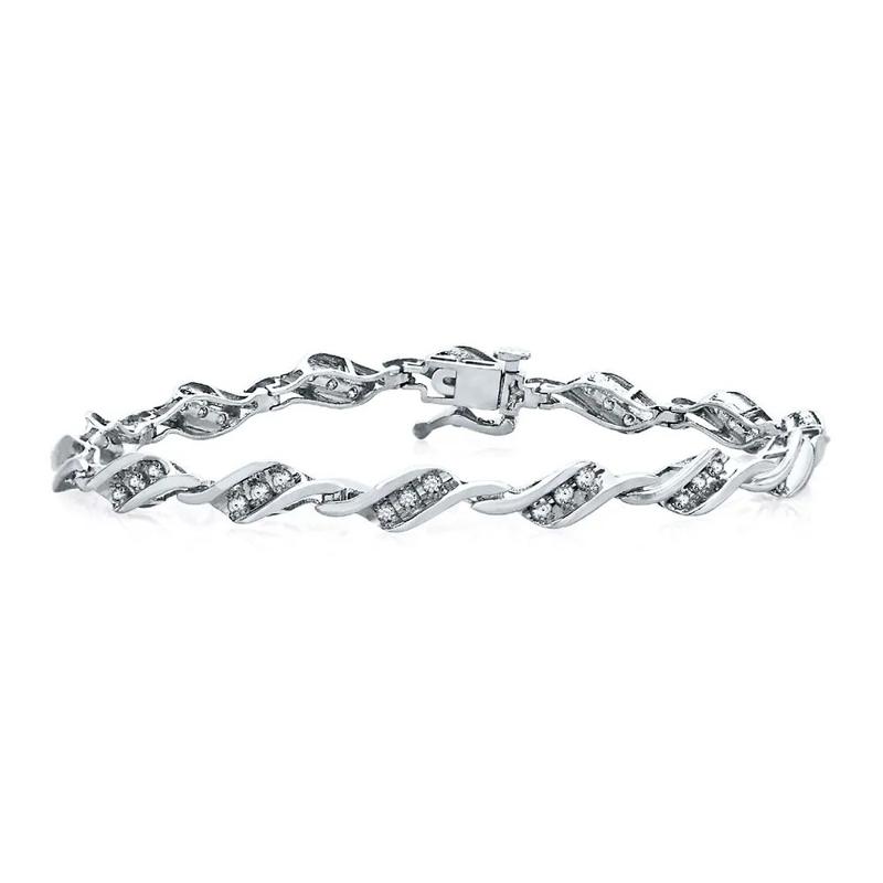 Diamond Bracelet with Bypass Links in 10K White Gold &#40;1 ct. tw.&#41; – Image 1 of 1