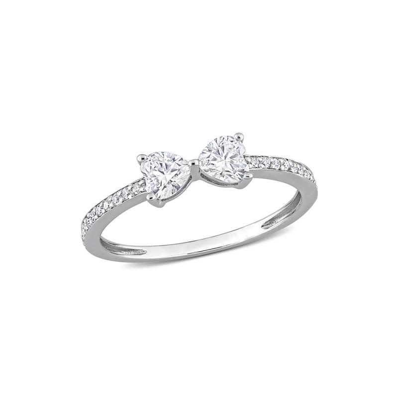 Heart-Shaped Moissanite Stacking Ring with Bow Design in Sterling Silver &#40;3/5 ct. dew&#41; – Image 1 of 5