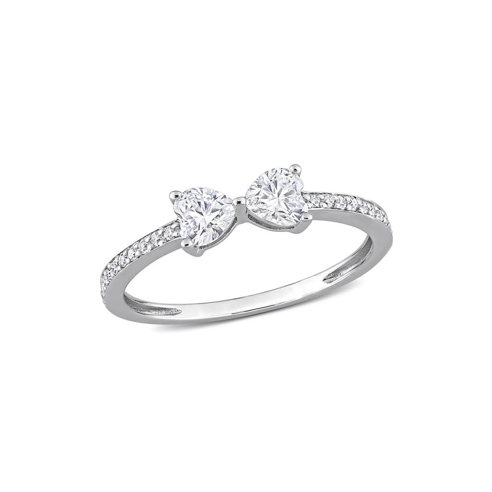 Heart-Shaped Moissanite Stacking Ring with Bow Design in Sterling Silver (3/5 ct. dew) – Image 1 of 5