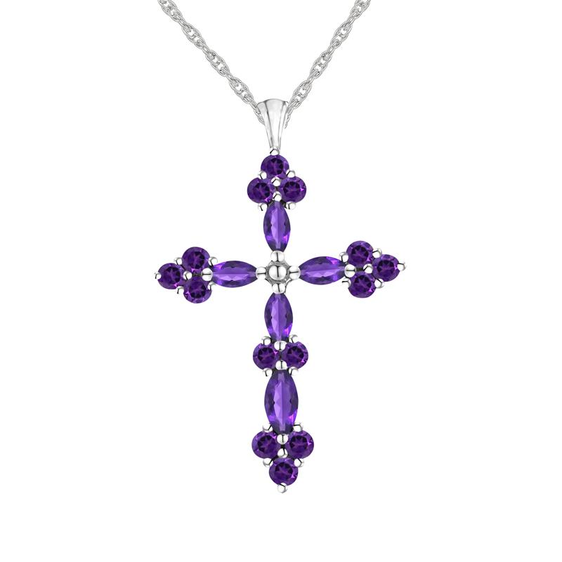 Amethyst Cross Pendant in Sterling Silver – Image 1 of 3