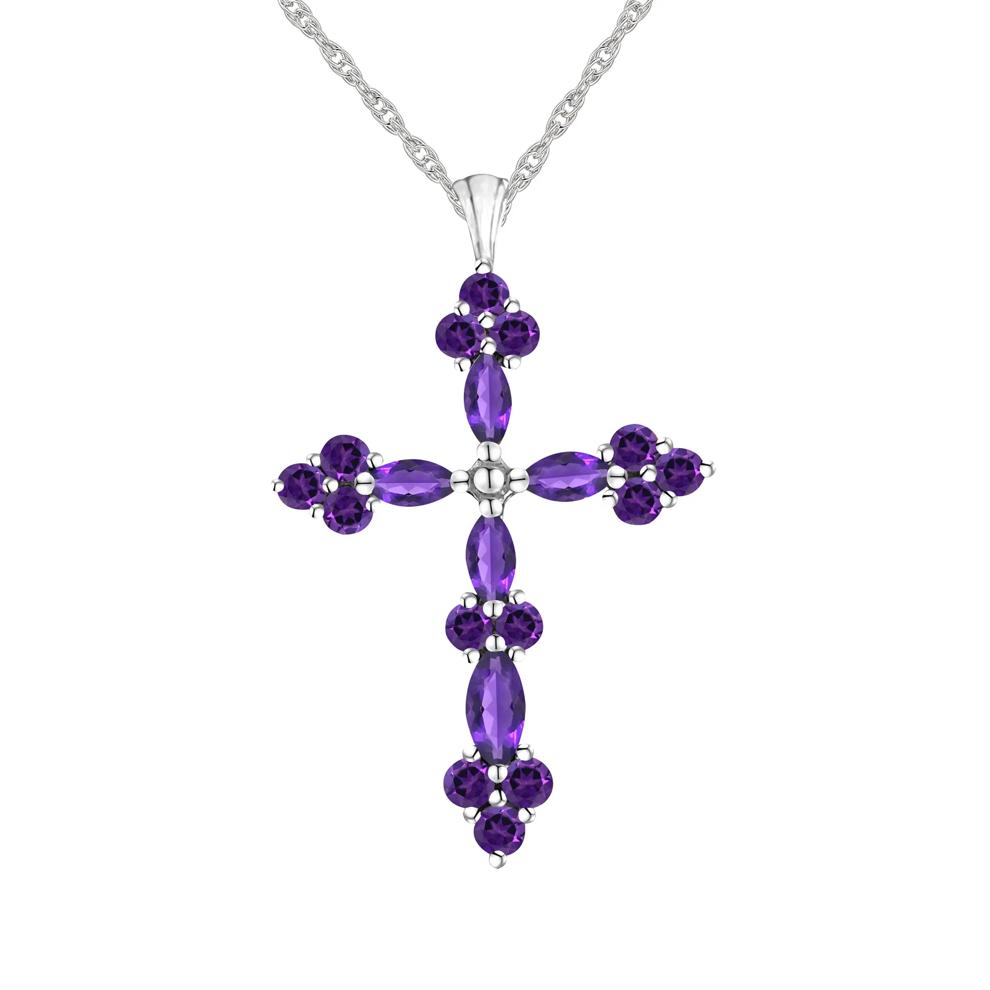 Amethyst Cross Pendant in Sterling Silver – Image 1 of 3