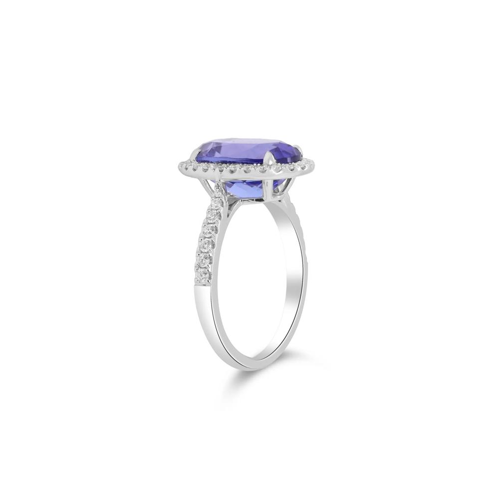 Tanzanite and Diamond Halo Ring in 18K White Gold (3/8 ct. tw.) – Image 2 of 4