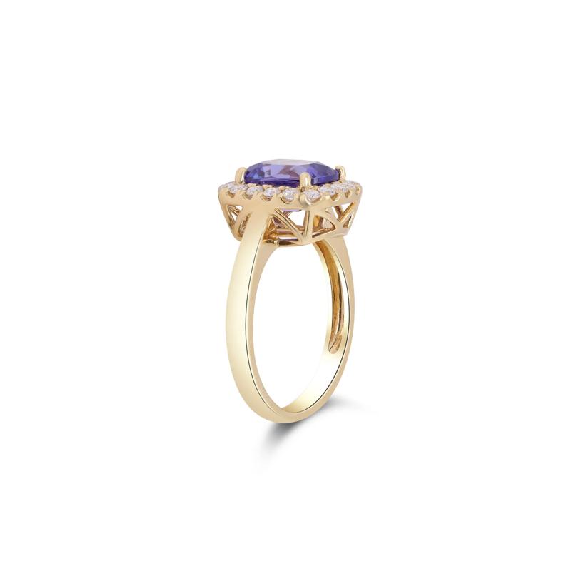 Tanzanite and Diamond Cushion Halo Ring in 18K Yellow Gold &#40;3/8 ct. tw.&#41; – Image 2 of 4