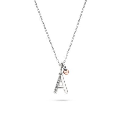 Lab Grown Diamond Accent Initial A Pendant in Sterling Silver & 10K Rose Gold