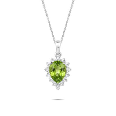 Peridot & Lab-Created White Sapphire Starburst Halo Pendant Necklace in 10K White Gold