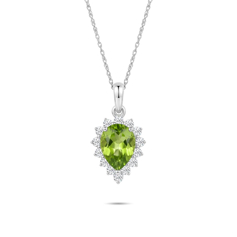 Peridot &amp; Lab-Created White Sapphire Starburst Halo Pendant Necklace in 10K White Gold – Image 1 of 4