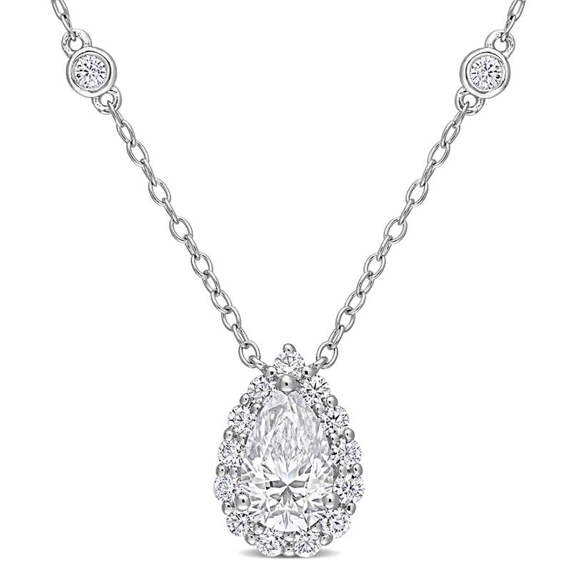 Pear-Shaped Moissanite Pendant with Bezel-Set Diamonds in Sterling Silver &#40;1 1/2 ct. dew&#41; – Image 1 of 4