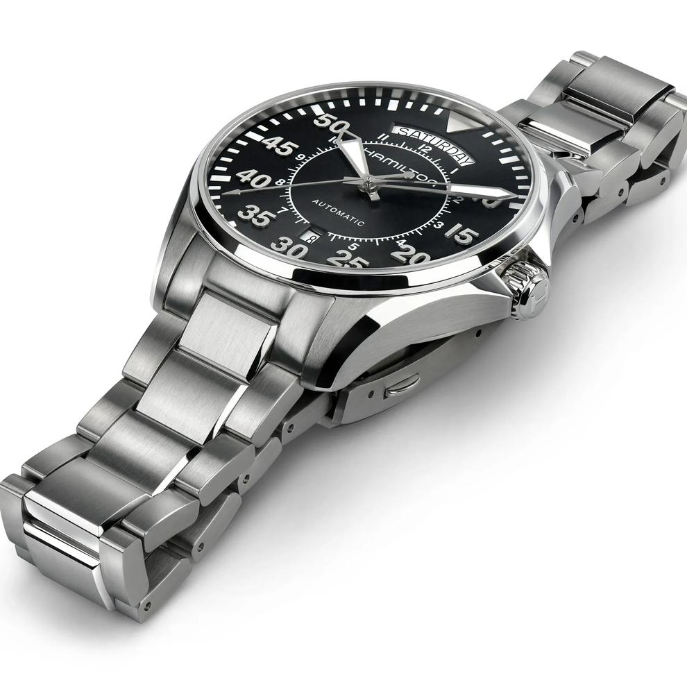 Men's Khaki Aviation Pilot Day Date Auto Watch with Stainless Steel Bracelet – Image 3 of 3