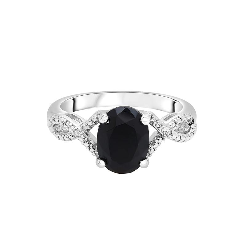 Oval Black Onyx Ring with Diamond Accents in Sterling Silver – Image 1 of 5