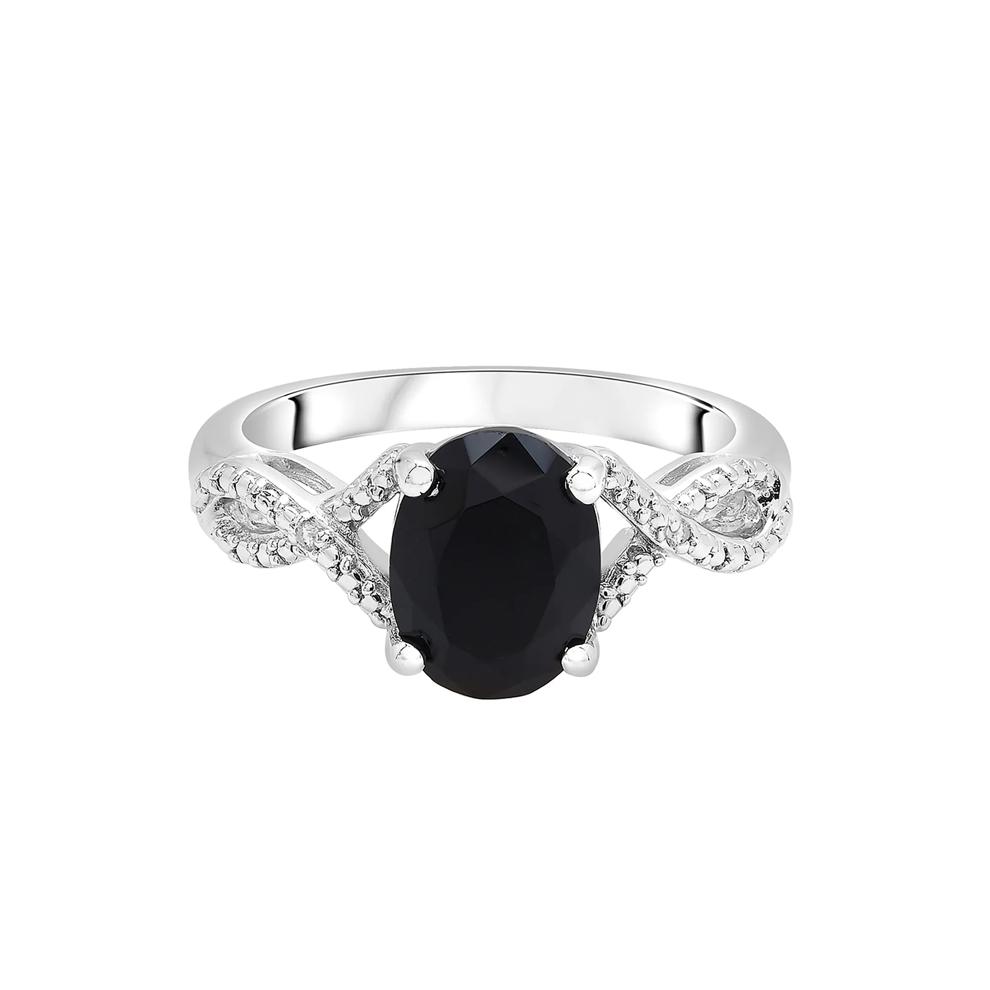 Oval Black Onyx Ring with Diamond Accents in Sterling Silver – Image 1 of 5